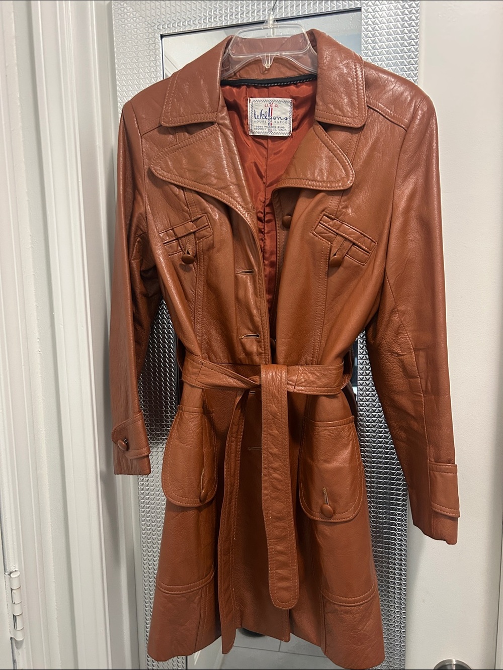 Wilsons Leather Cognac Brown Leather Trench Coat with Belt